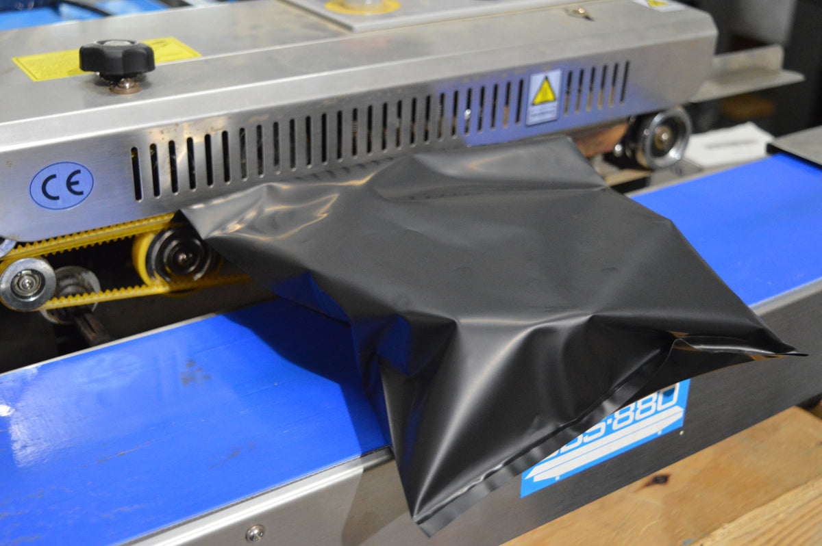 Black Conductive Bag on Continuous Band Sealer