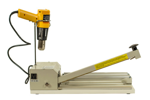 I Bar Sealer Front showing sealing bar and front plugin for heat gun